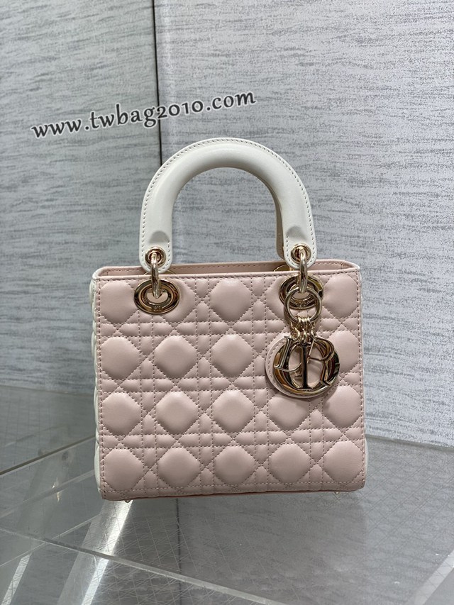 Dior专柜新款迪奥高仿原单胭脂粉拼白Classic Lady四格戴妃包 djfk1745